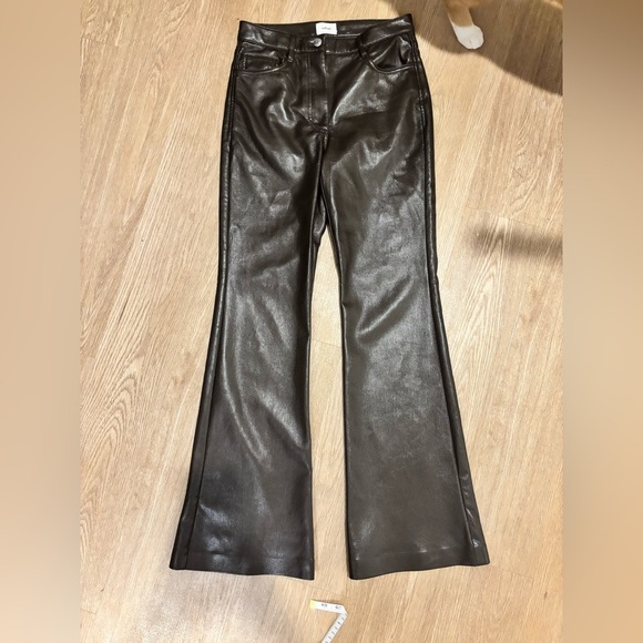 Wilfred Aritzia Brown Flare Wide Leg Leather Pants - Picture 3 of 4